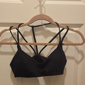 Hurley Strappy Sports Bra S Black Athletic Yoga Activewear Padded T-back Logo
